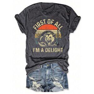 Women's Funny Angry Mouse Graphic Print Round Neck T-Shirt, Delighted Satire